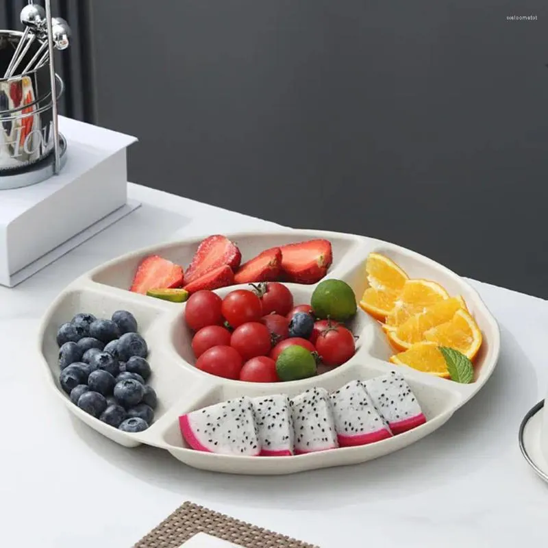 Bandeja de frutas com capacidade de placas, prato redondo multiuso para doces com 5 compartimentos, servindo para frutas duráveis