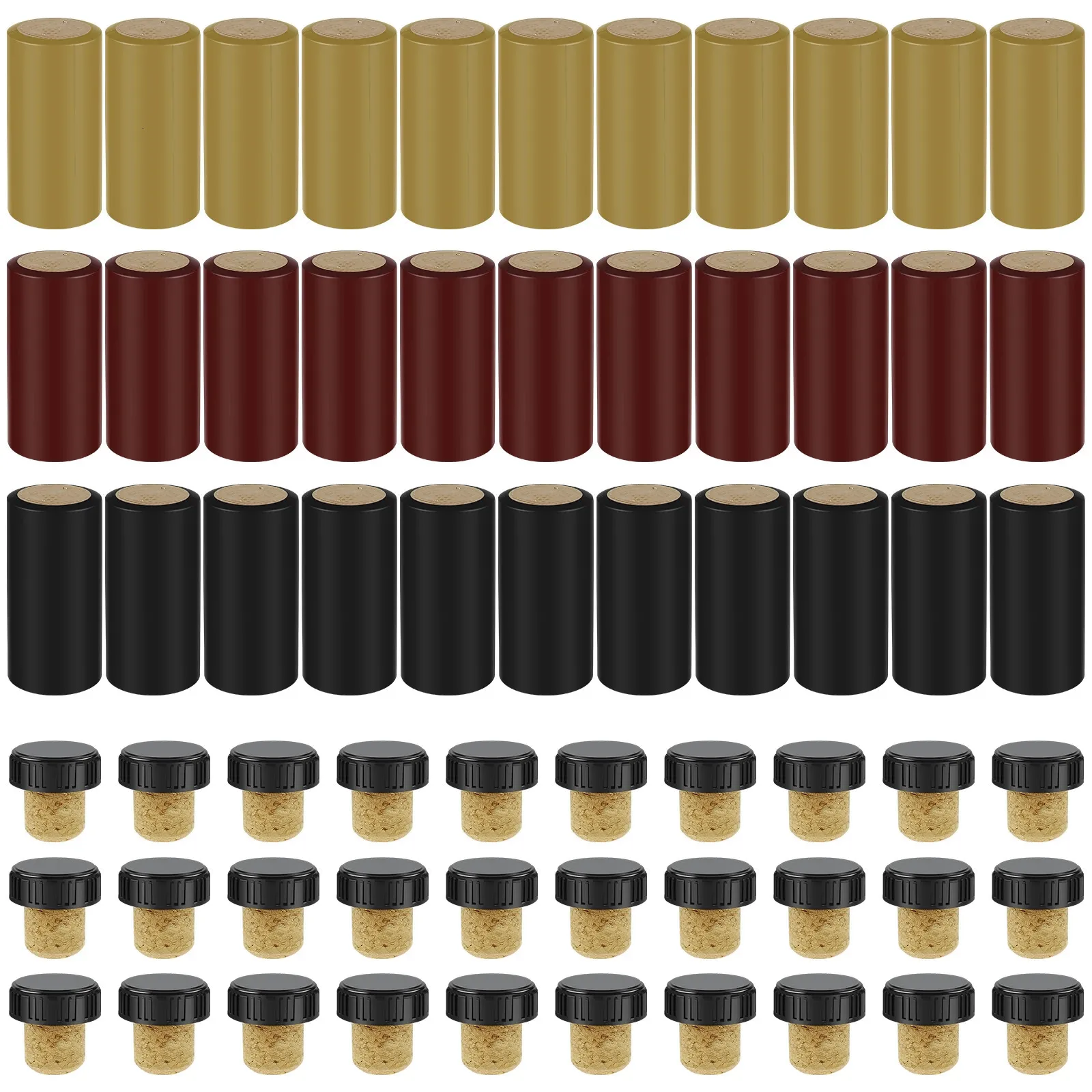 Bar Tools 60Pcs Wine Sealer for Bottles Bottle Resealer Kit with PVC Heat Shrink Capsules Wooden T Shape Stopper 231018