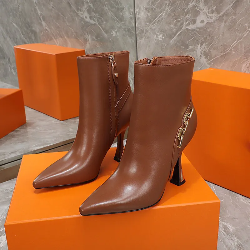 2024 Mode Luxe Femmes Mince Bottes À Talons Hauts Pointu Fermeture À Glissière Mode Confortable En Cuir Souple Matériel Femmes Chevalier Tissu Doux