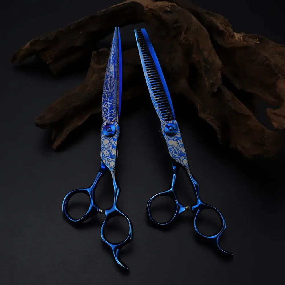 Ciseaux Ciseaux professionnels 7 '', ciseaux damas bleus haut de gamme, outils de coupe de cheveux, ciseaux amincissants, ciseaux de coiffeur 231018