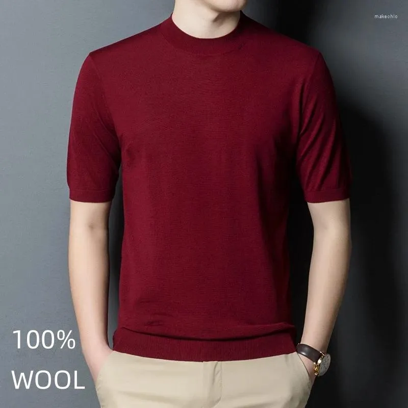 Men's Sweaters Washable 100 Worsted Wool 60s Thin Sweater Men Top Fashion Short Sleeve Red T Shirt Luxury Korean Mens Pullover Knit Tops