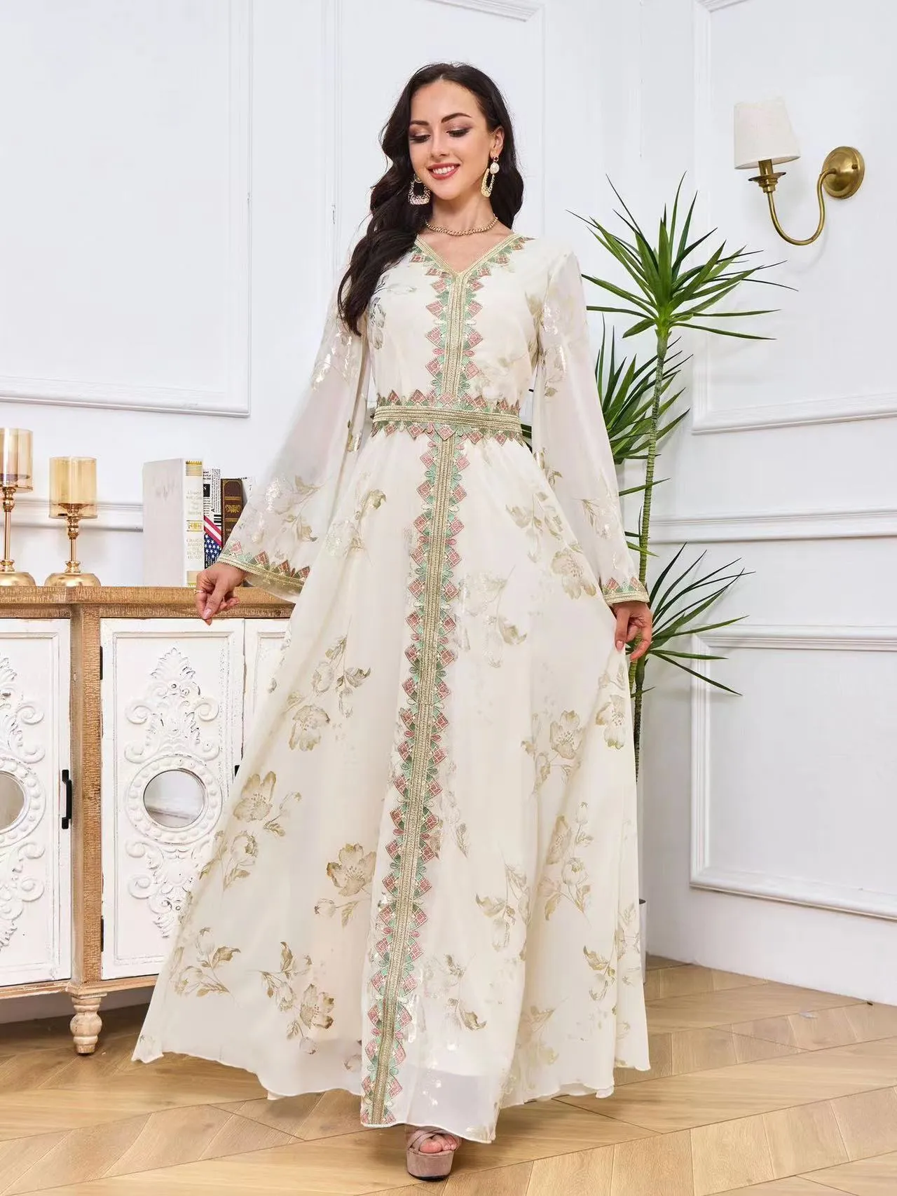 花嫁のヴィンテージイスラム教徒の母親長袖フォーマルグルームのゴッドマザーイブニングウェディングパーティーゲストガウンプラスサイズドバイエレガントアラビア語均等なドレス403