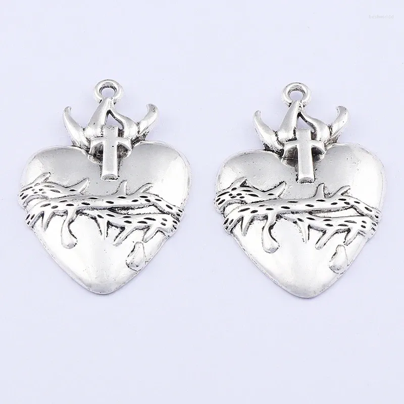 Pendant Necklaces 8 X Tibetan Silver Tone Love Heart Shape Charms Pendants For DIY Necklace Jewellery Making Findings Accessories 42x29mm