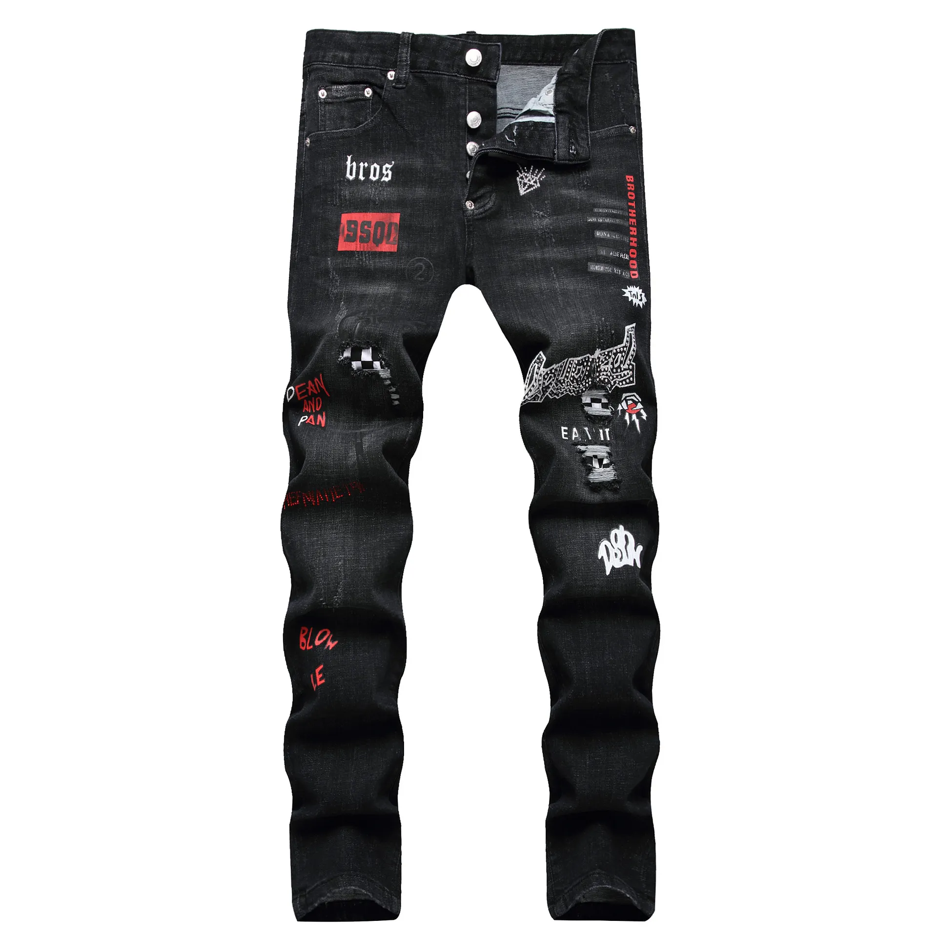 Designer jeans mens calças calças de linho hip hop homens jeans angustiado rasgado motociclista slim fit motocicleta denim para homens calças 38 estilos tamanho dos eua