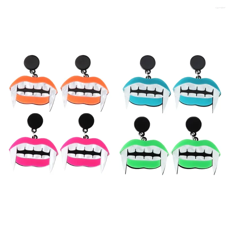 Baumelnde Ohrringe Design Acryl Zähne Tropfen für Frauen Mädchen Rosa Grün Big Mouth Fangs Halloween Punk Hip Hop Schmuck