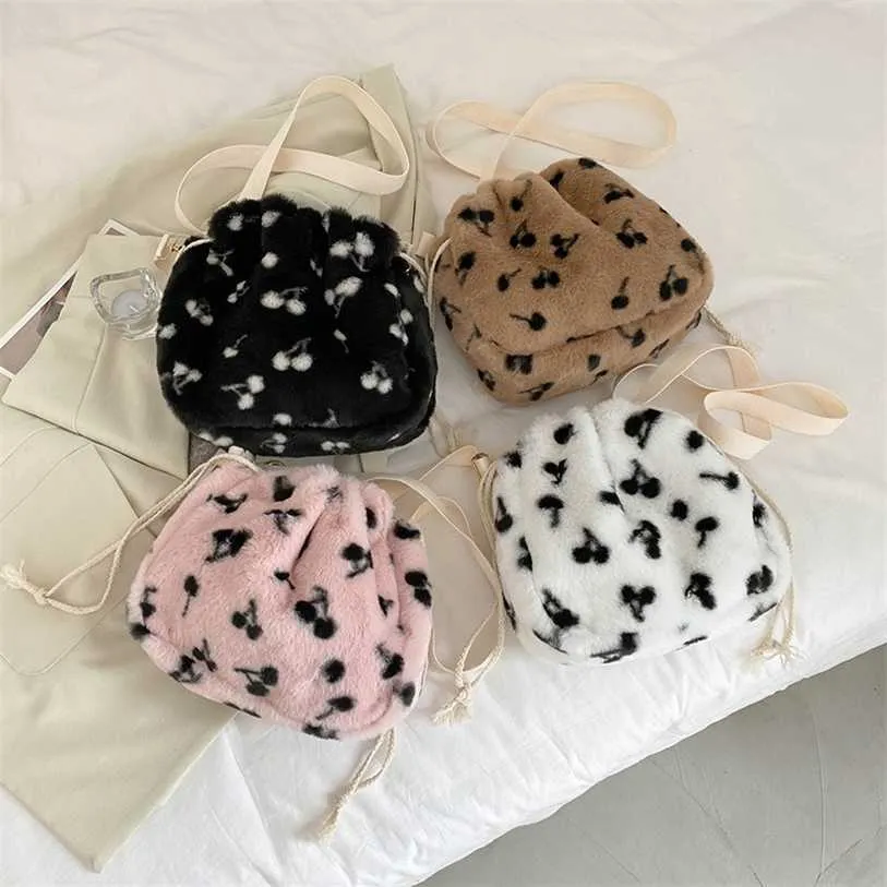 Winters Sacs de soirée Automne et hiver Sac en peluche Couleur bonbon pour femme avec cordon de serrage personnalisé de style occidental Mode décontractée