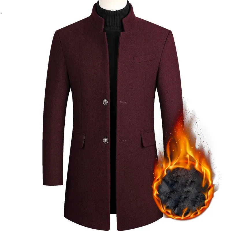 Misturas de lã masculina Inverno Trench Coat Blend Slim Fit Single Breasted Pea Topcoat Business Dowm Jacket Windbreaker Solid Mens Overco 231017
