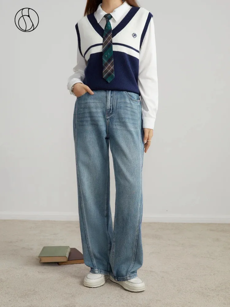 Женские джинсы DUSHU, повседневный стиль, высокая талия, 100% хлопок, прямые женские осенние джинсовые брюки, женские 231018