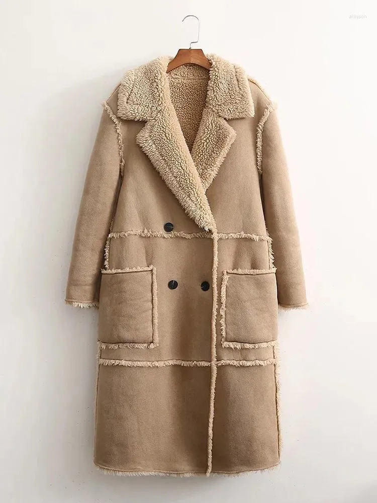 Trenchs de femmes Manteaux d'hiver Femmes épais chaud long daim Parka Faux Shearling en peau de mouton en cuir d'agneau manteau de fourrure Vintage femme pardessus vêtements d'extérieur