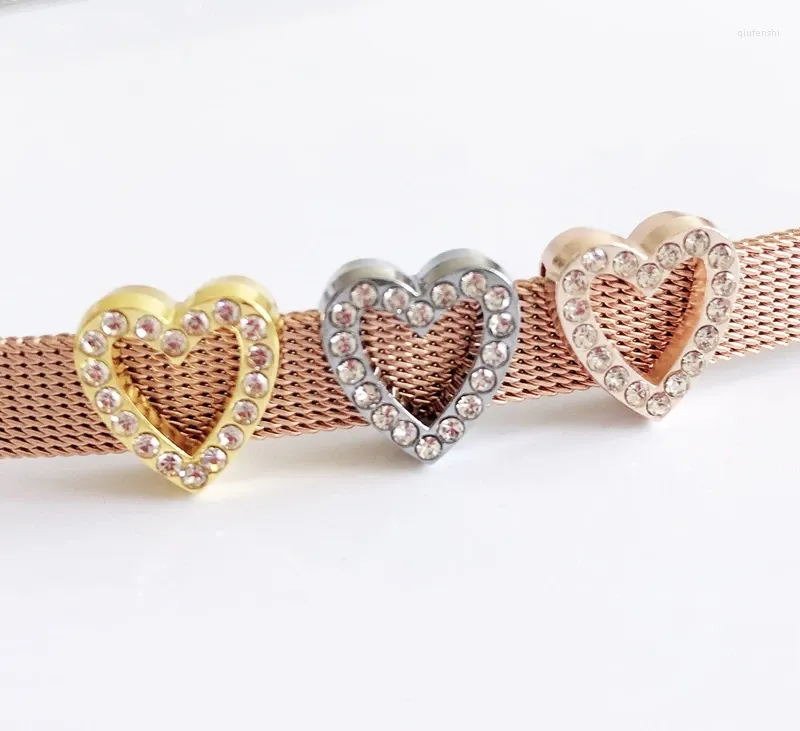 Pendanthalsband 50st 8mm Full Rhinestone Hollow Heart Slide Charms Fit Pet Dog Collar Namnbälten