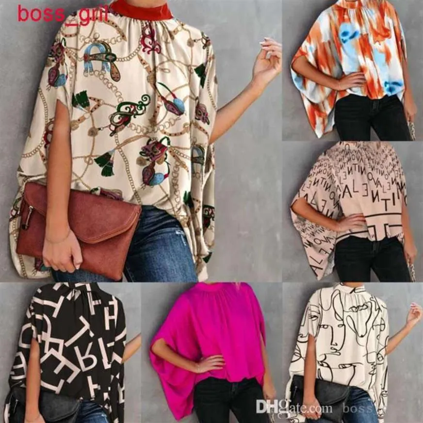 2023 Plus Size 3xl Designer T-shirts Womens Casual Shirt Fashion Printed Split Bat Sleeve Tops Loose Summer Clothing3277