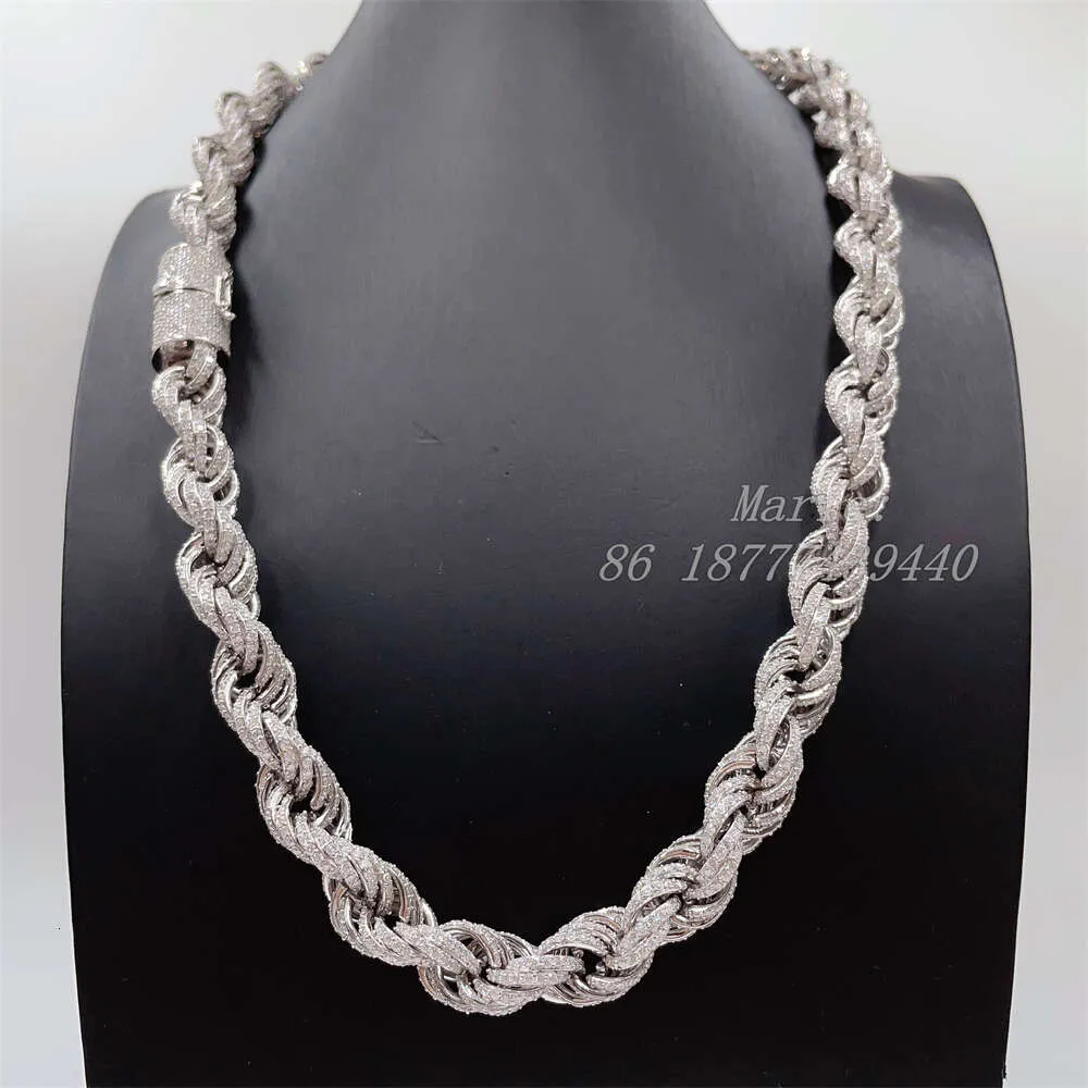 White Gold 925 Sterling Silver Micro Pave VVS Moissanite Diamond Chain