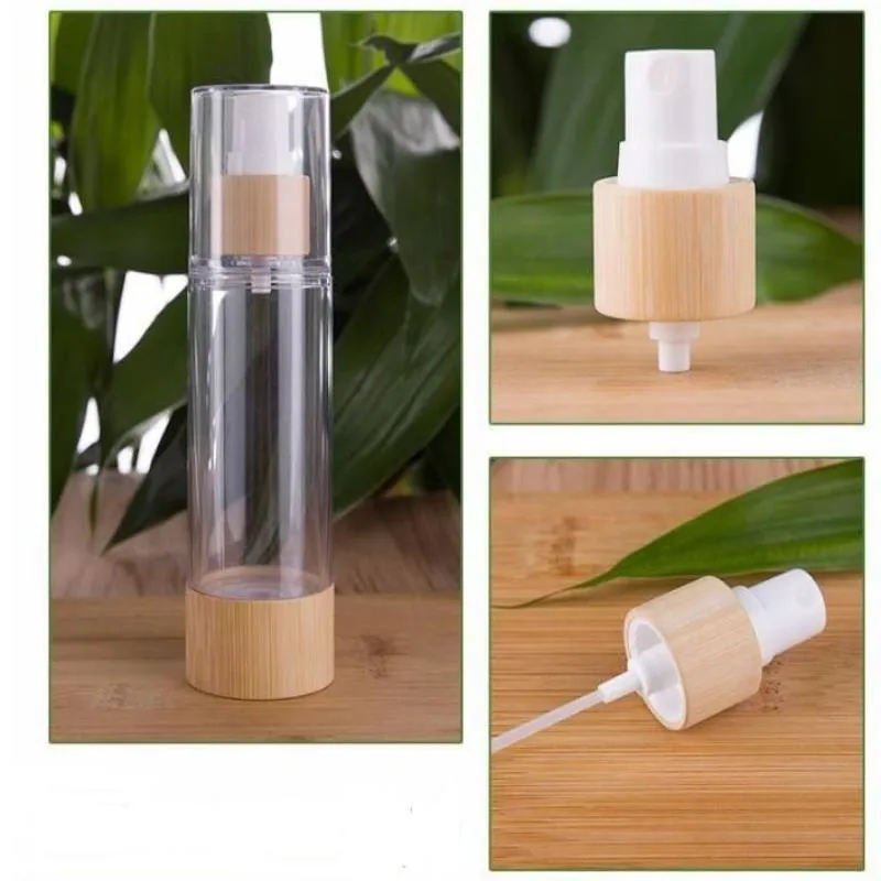 Bomba mal ventilada de vácuo de bambu, frascos de spray 20ml 50ml 100ml 120ml, garrafas de embalagem de água 100 tamanhos Nplos Frvdn