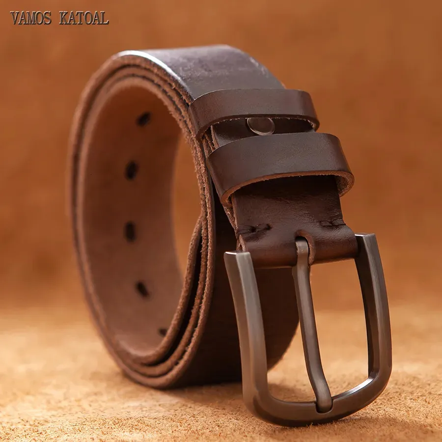 Cinturones Cinturones de cuero genuino de vaca superior para hombres Diseñador de lujo Estilo de moda de alta calidad Cinturón masculino de vaquero marrón vintage 231018