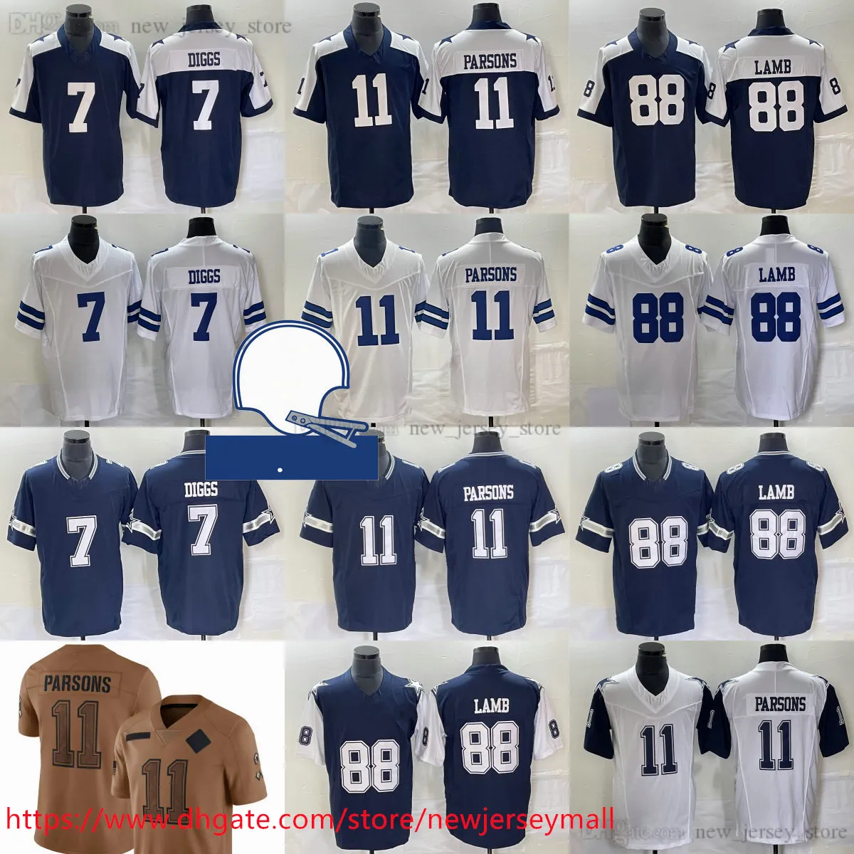 11 ميكا بارسونز جيرسي 2023-24 جديدة محدودة كرة القدم 88 CEEDEEE LAMB 7 TREVON DIGGS Jerseys 1960 Patch Beathable Sport Home Away Navy White 3nd Limited