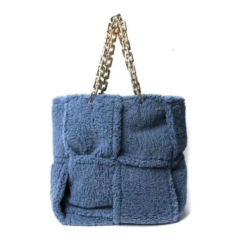 Sacos de noite Inverno Coreano Macio Pelúcia Bolsa Grossa Cadeia Quente Faux Fur Tecido Saco Vportável Grande Bolsa de Ombro Tote 231017