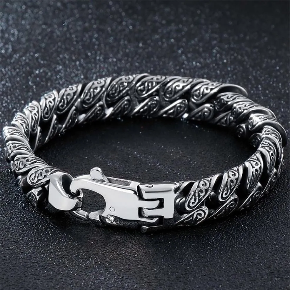 Pulseira de aço inoxidável pesada maciça para homens masculino link corrente pulseiras de metal braçadeira mão jóias presentes namorado 220222267h