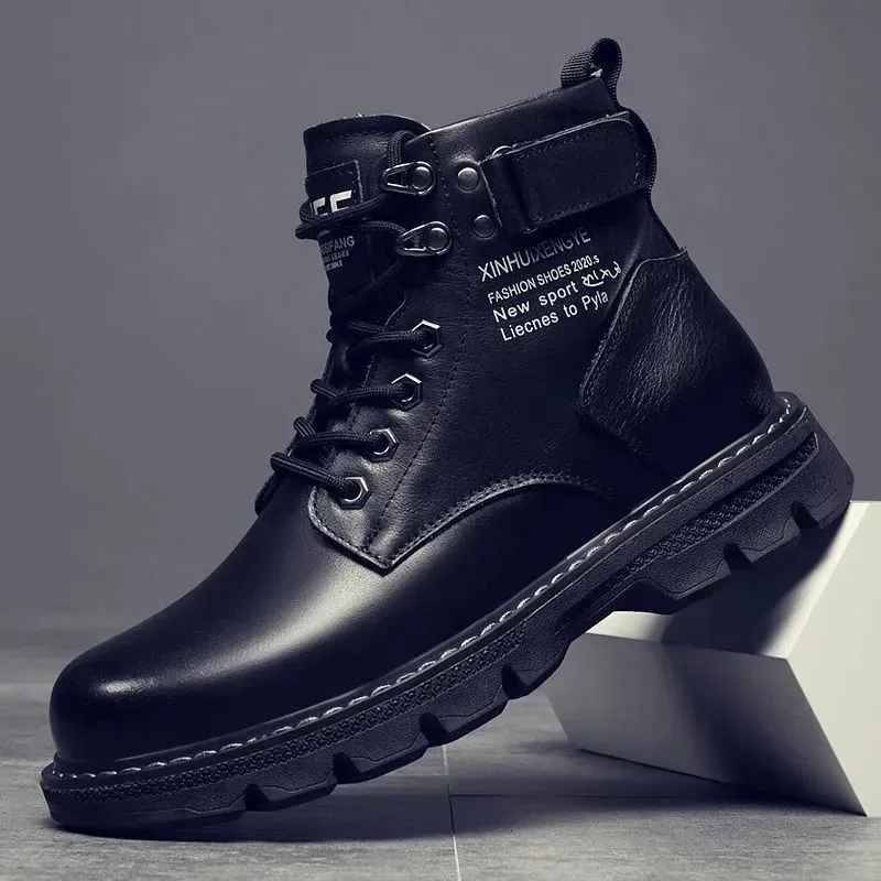 Ankle Waterproof Men's Motorcycle and Fashion High-top 568 Boots Leather Shoes Men Casual Boot Bota Masculina 231018 908