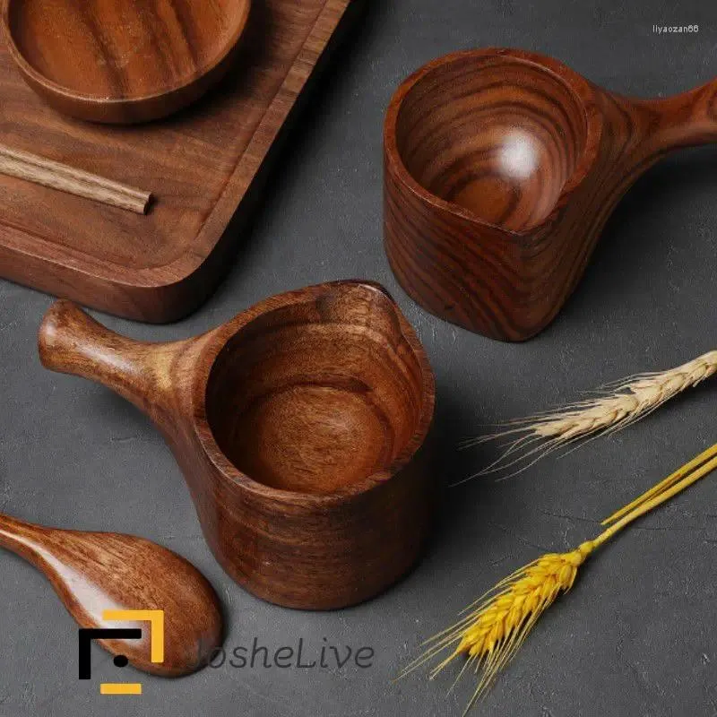 Cuillères à soupe polyvalentes, cuillère à manche court, cuillère à eau en bois d'acacia, bol à riz, Bar à café, accessoires ménagers de cuisine