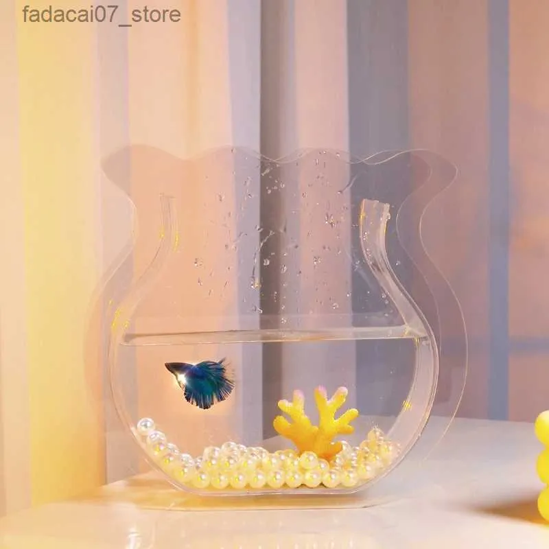 Modern Blue Acrylic Desk Transparent Fish Box With Maxspect