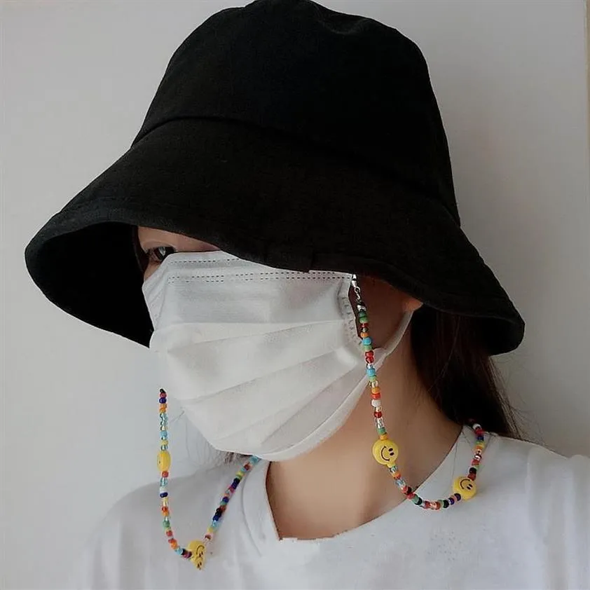 Anhänger Halskette Bunte Perlen Cartoon Smile Maske Ketten Halskette für Frauen Mädchen Multifunktion
