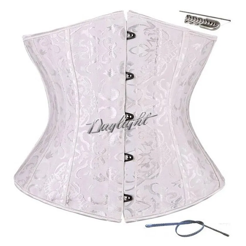 24 Spiral Steel Boned Corset Midje Trainer Midje Training Corsets Underbust Bustier midja Cincher Shapewear Black White XS-6XL270J