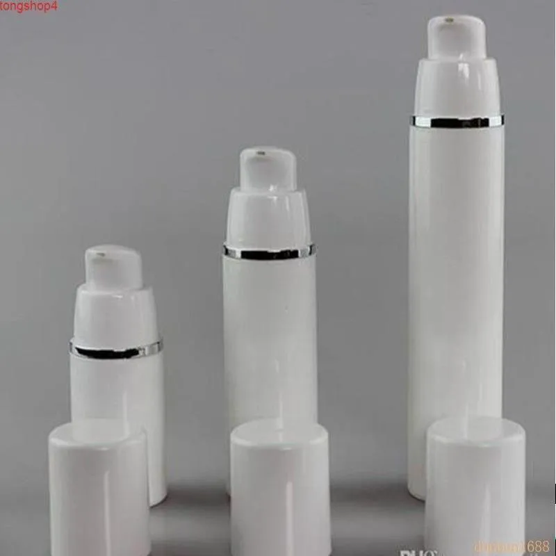 15ml 30ml 50ml Pure White Cylindrical Silver Edge Cosmetic Packing Containers Plastic Emulsion Airless Pump Bottle#213goods Vtxmd Lpkkc