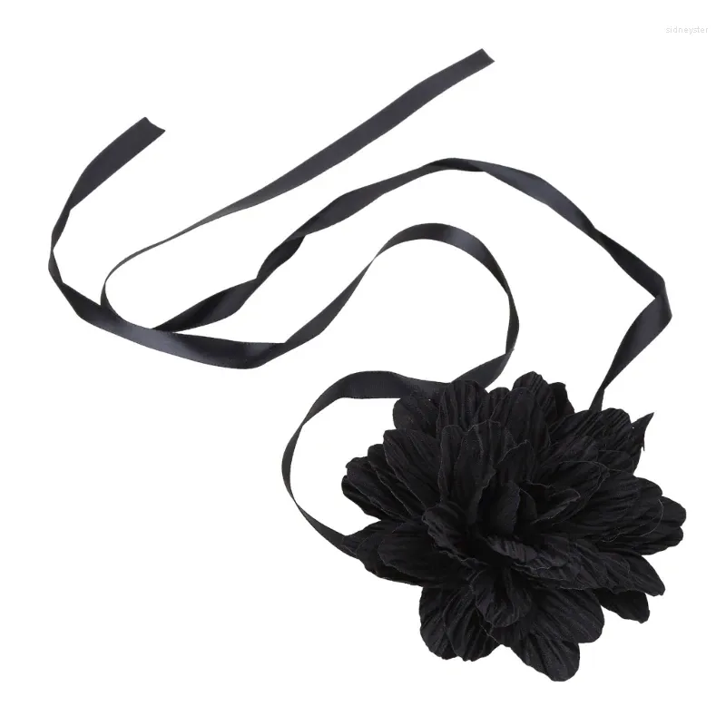 Suç seksi basit siyah kumaş gül çiçek uzun şerit kolyeler yaka boyun bandı klavikula zincir takıcı parti hediyesi
