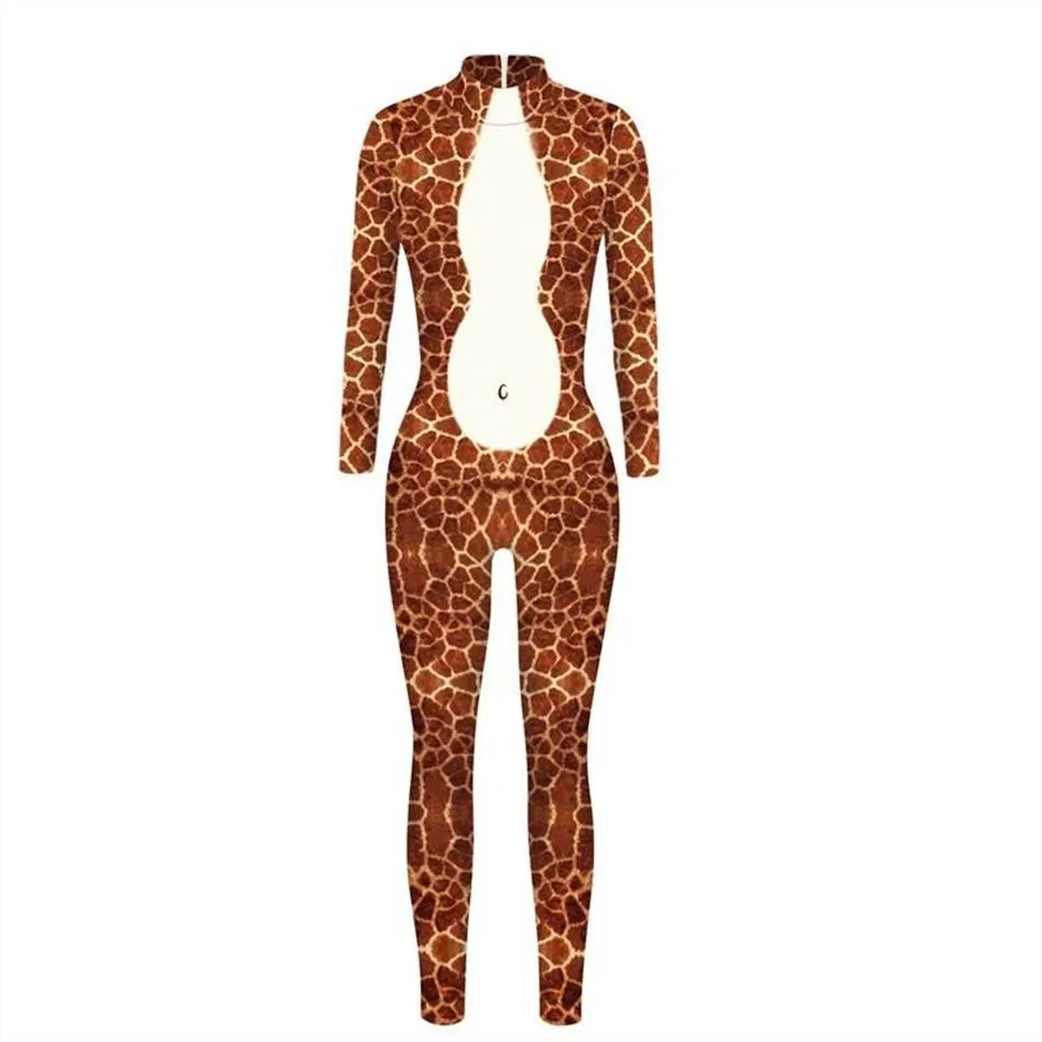 Kvinnors jumpsuits Rompers Animal Giraffe Mönster 3D Printing Jumpsuit Women Festival långärmad rolig nattklubb full-leng242c