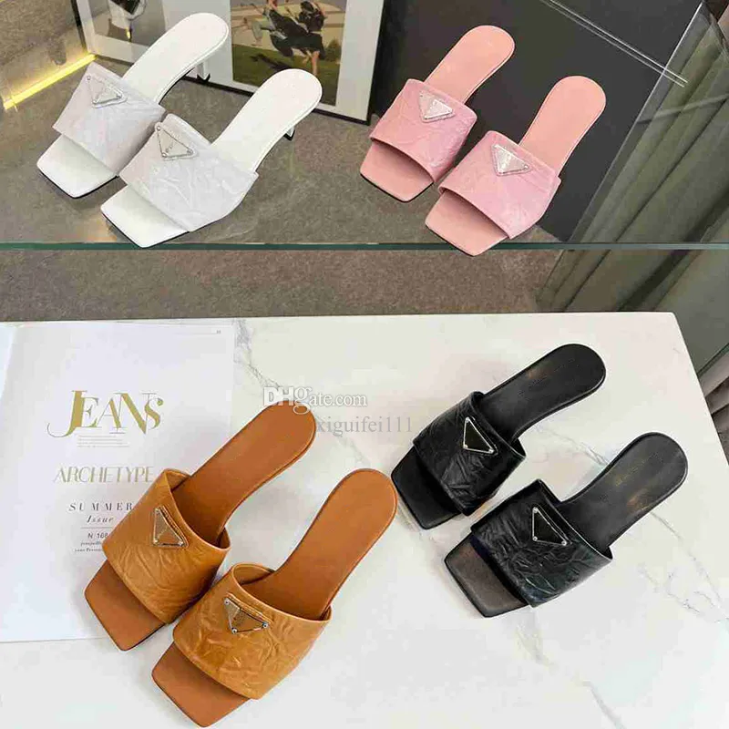 Designer Antiked Nappa Leather Sandals Satin Slides With Crystals Mules High Heels Platfroms Womens White Black Heel Slides tofflor