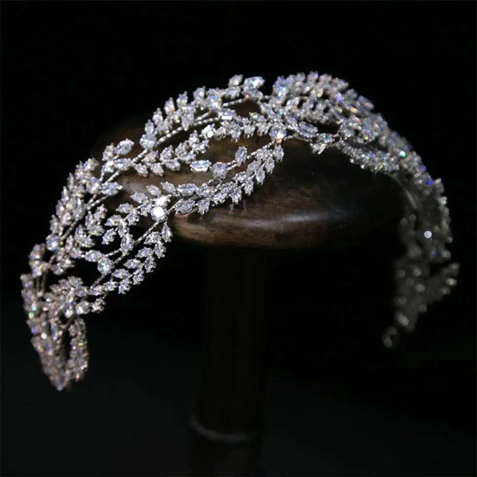 Pageant Zircon pannband hårband bröllop brud krona tiara hår tillbehör smycken party prom headpiece prydnad klänning accessori237n