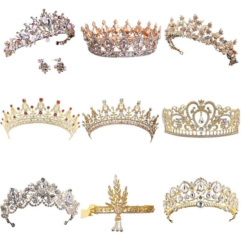 Couronne diadème en cristal doré, accessoires pour cheveux de mariage, princesse reine, couronne de mariage, strass, bijoux de cheveux de mariée 301i