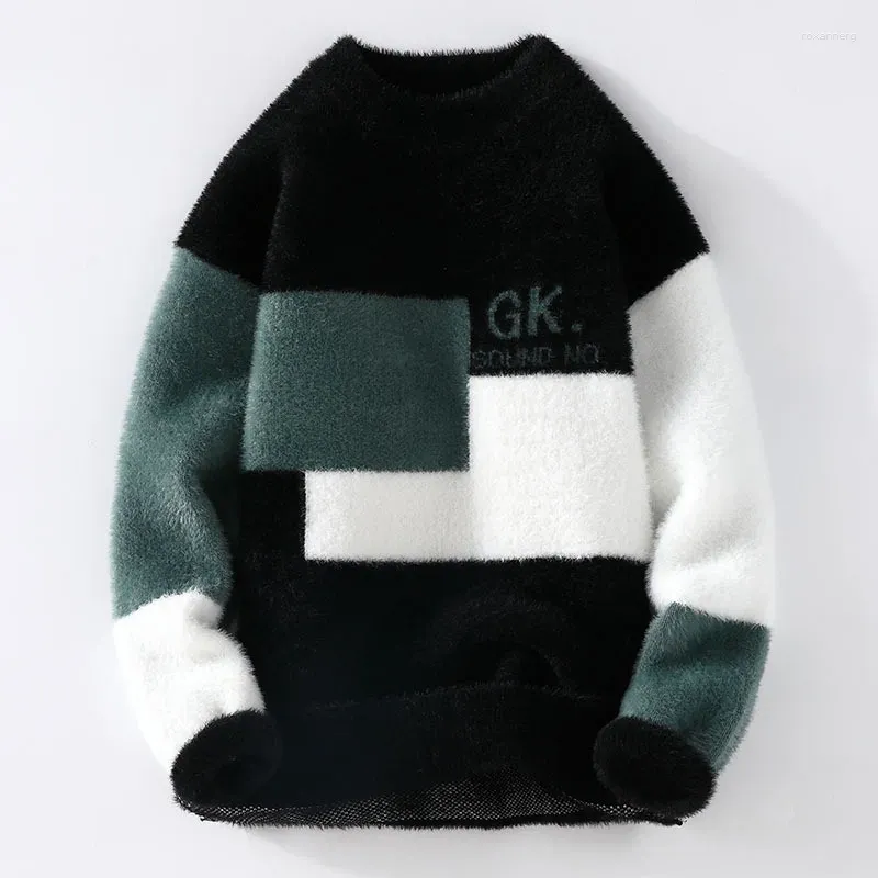 Suéteres masculinos homens 2023 inverno carta padrão grosso suéter estudante juventude outono lã pullovers tamanho completo S-3XL