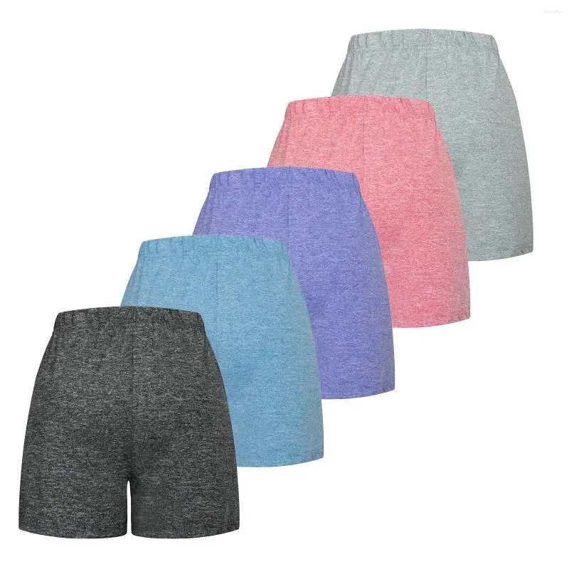 Active Shorts 5PCS/Set Fashion Sport Yoga Pants Women Elastic Waist Pocket Solid Mid Cotton Comfy High-waist