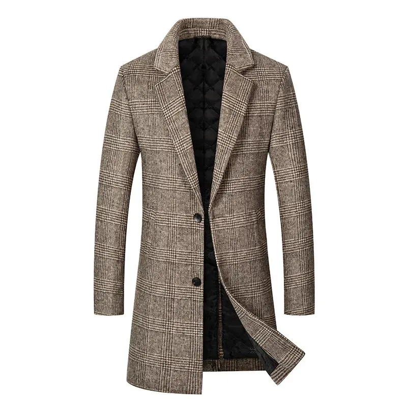 Misto lana da uomo Uomo Trench in cashmere Plaid Giacche lunghe invernali Alta qualità Business casual maschile 4XL 231017