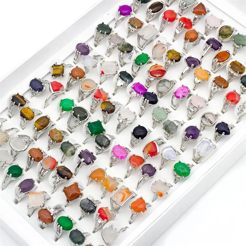 20PCS Lot Mix Lot Men Pierścień Natural Stone Rings for Collection Miłośnicy całej mody Party Prezent Biżuteria 215T