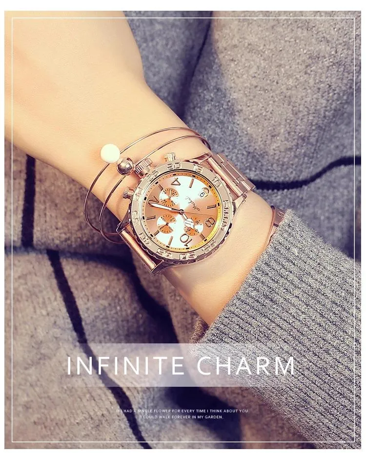 Armbanduhren 2023 Mode Große Zifferblatt Frauen Uhren Super Schönheit Dame Sechs-pin Casual Kristall Kleid Uhr Weibliche Rose Gold