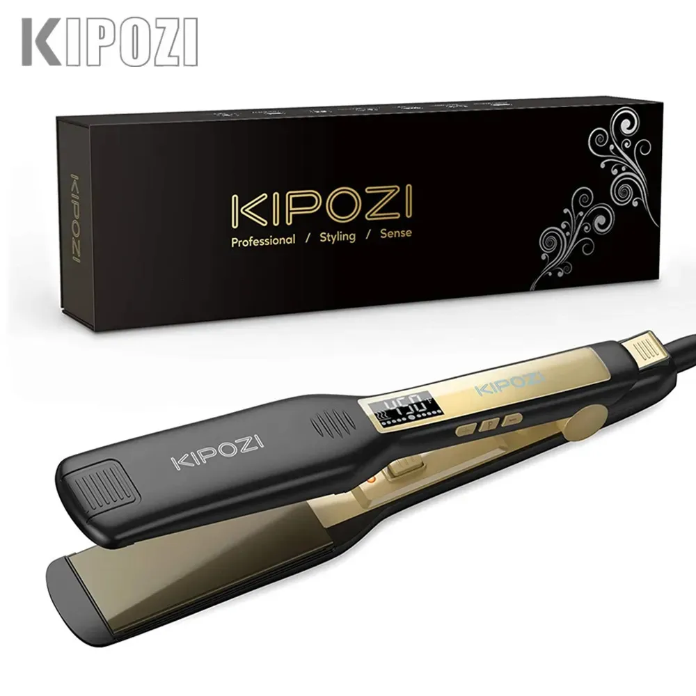 Hårrätare Kipozi Professional Flat Iron Hair Starten med digital LCD -skärm Dubbelspänning Instant uppvärmning Curling Iron 231017