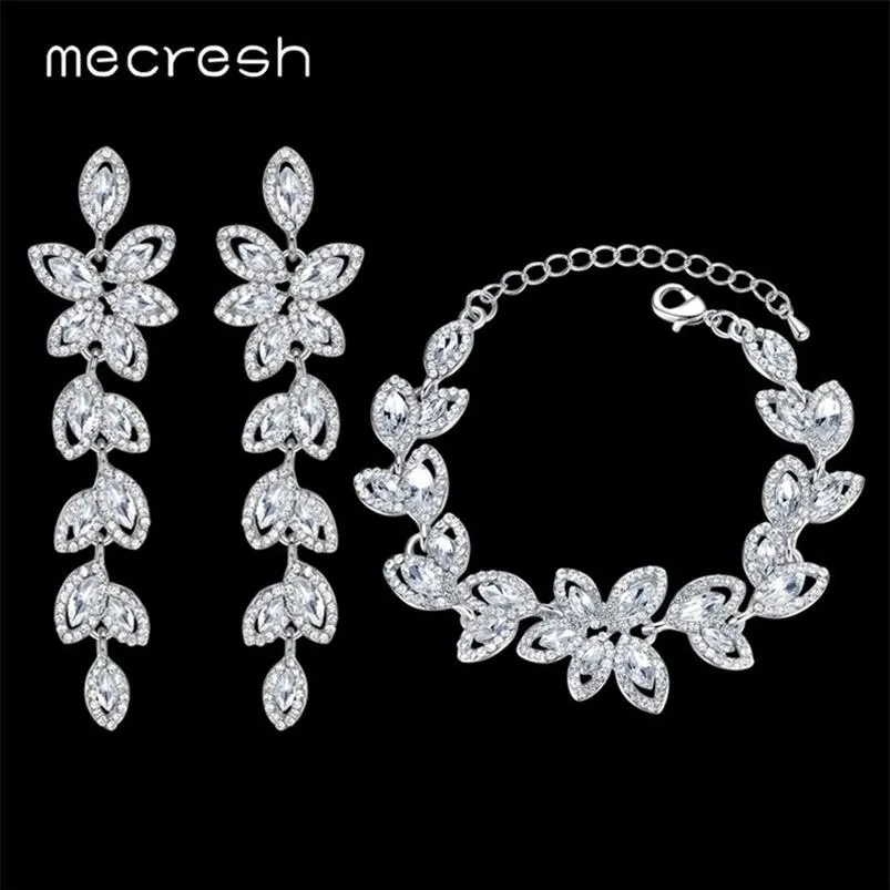 Mecresh Bridal Jewelry Wedding Accessories Crystal Color Jewelry Sets Leaf Earrings Bracelet for Women SL0EH282 201222263T