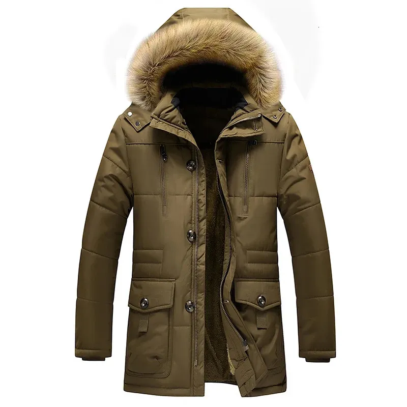 Men's Down Parkas 2023 Thick Winter Warm Parka Men Fleece Fur Hood Slim Jacket Coat Military Cargo Windbreaker Male Casual Overcoat Fashion 231017