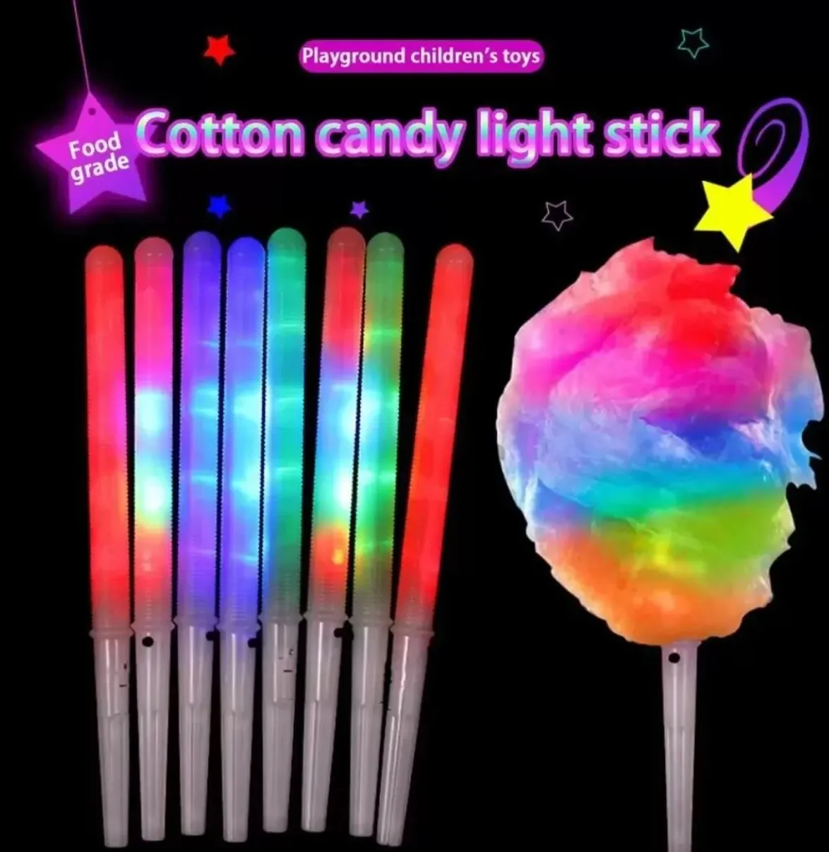 Nicht wegwerfbare, leichte Zuckerwattekegel in Lebensmittelqualität, bunt, leuchtend, leuchtend, Marshmallow-Sticks, blinkender Schlüssel, Weihnachtsfeier, Großhandel