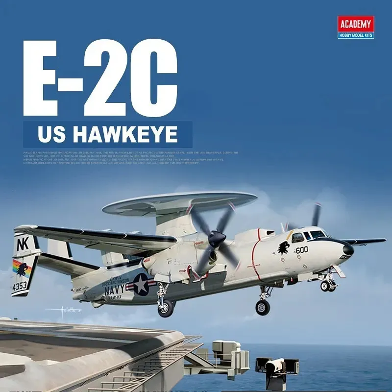 Flugzeugmodell ACADEMY 12623 Flugzeugmodell 1/144 E-2C für Hawkeye VAW-113 Black Eagles Montagemodell für Erwachsene Modell Hobby DIY Spielzeug 231017