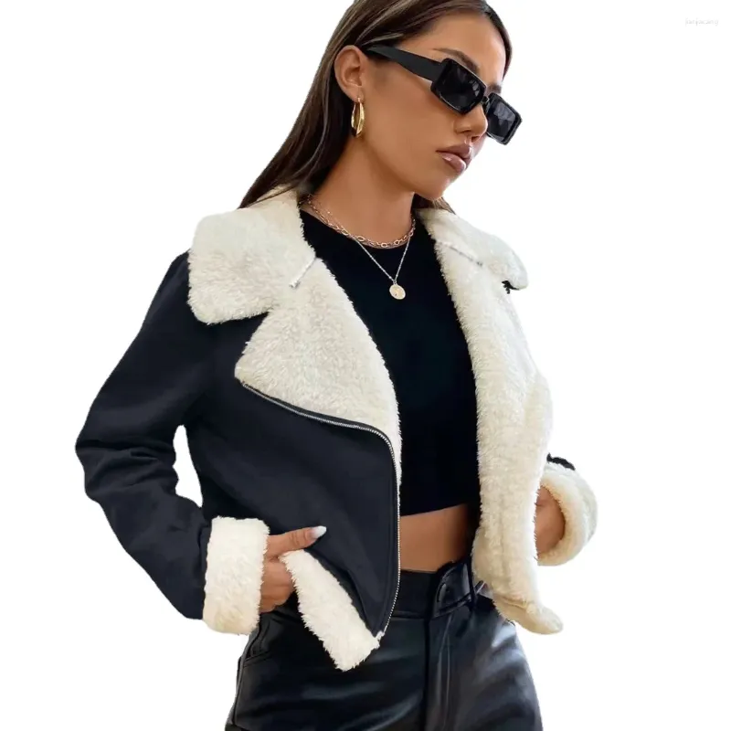 Kadın Ceketleri 2023 Sonbahar Kürk Çizgili Ceket Kadınlar Kısa Kapitone Y2K Bayanlar Zipper Coat Street Giyim Dış Giyim Üstleri ile Kış Giysileri