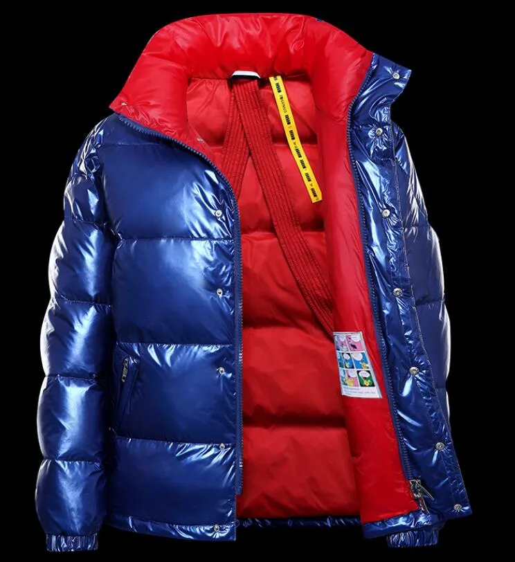 光沢のあるダウンジャケットメンズショート2023冬の新しいトレンディなカップルフード付き厚い暖かいジャケット
