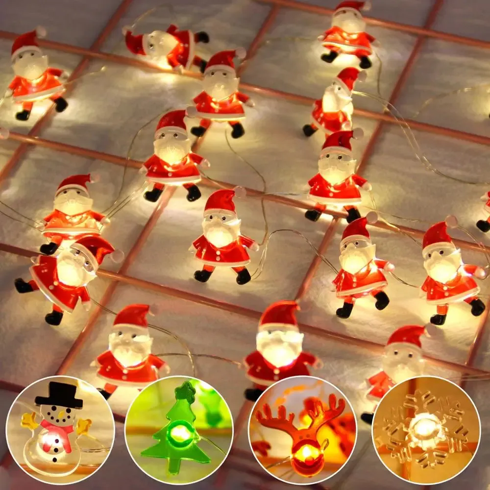 Decorações de Natal 2M 20LED Papai Noel Boneco de neve Elk Garland Lights String 2023 para casa Enfeites de árvore de Natal Navidad Ano 231018