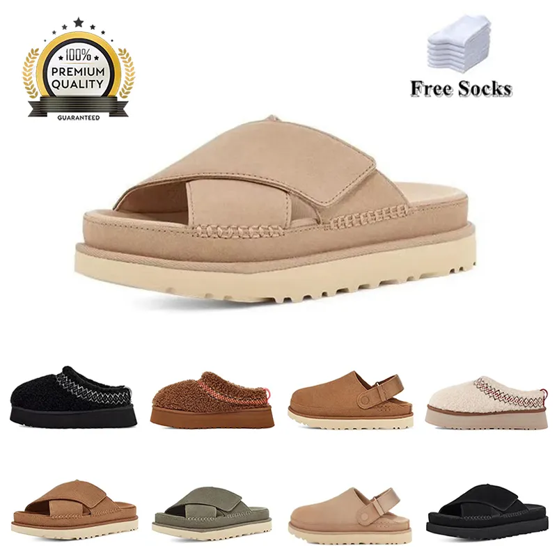 Diseñador Goldenstar Cowhide Clog Zapatillas Sandalias Australia Boston Clogs Golden Star Beach Cross Slides Mujeres Tazz Tasman Otoño Mostaza Semilla Castaño Invierno 35-40