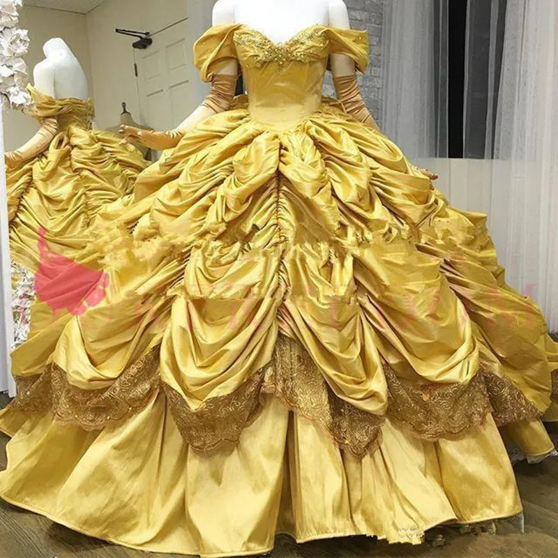 Beauty And The Beast Yellow Quinceanera Dresses Belle Yellow
