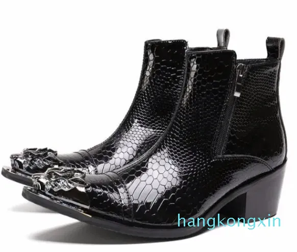 Handgemachte Luxus High Heels Herren Stiefel Echtes Leder Stahl Zehen Stiefeletten Schwarz Italienische Business Kleid Schuhe Cowboy