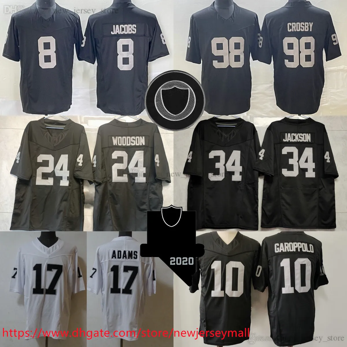 8 Josh Jacobs Jersey 2023-24 Nieuw Limited Voetbal 98 Maxx Crosby 34 Bo Jackson Devante Adams Jimmy Garoppolo Charles Woodson Jerseys Thuis weg Zwart Wit 3e Limited