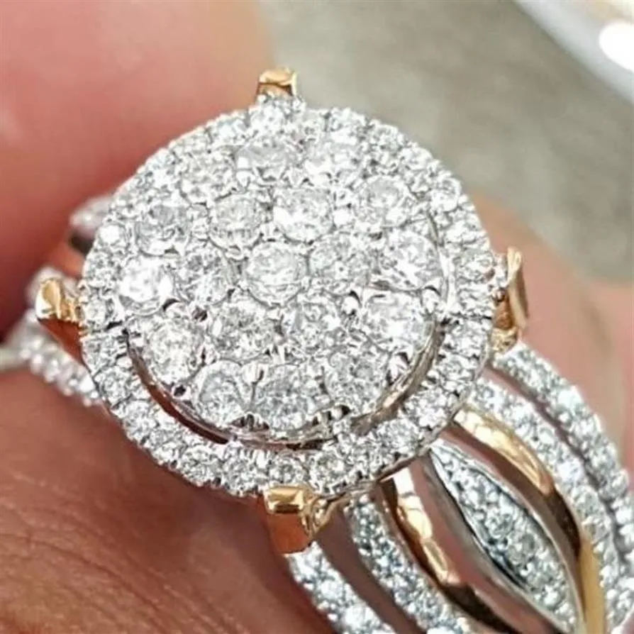 Anelli di diamanti in oro rosa e oro intero 14K Anelli di fidanzamento per banchetti di lusso Bizuteria Pietra preziosa Gioielli da sposa rotondi Topazio Diamante303W